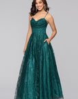 "Megan" Glitter Floor Length Drape Neck Floor Length Dress
