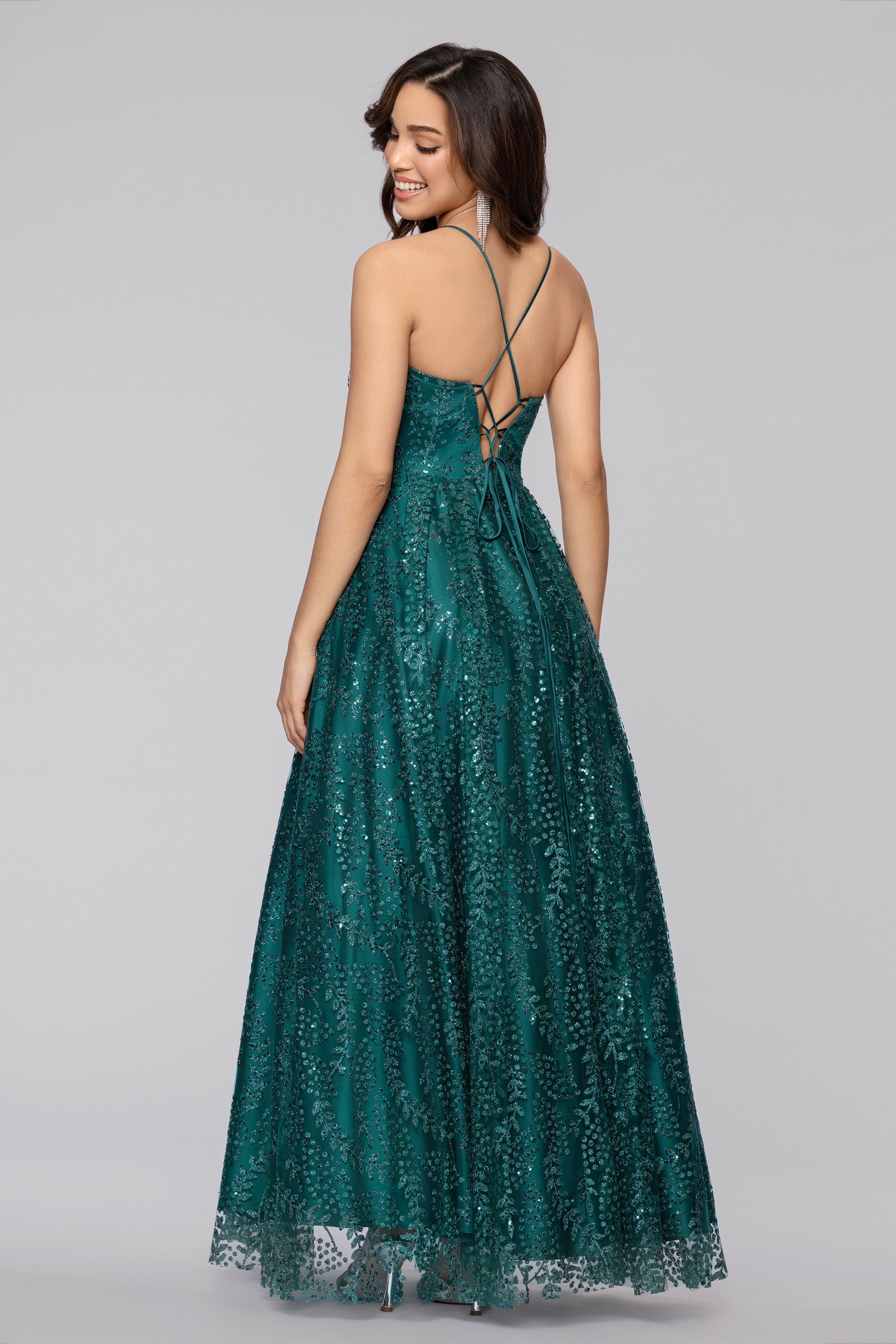 "Megan" Glitter Floor Length Drape Neck Floor Length Dress