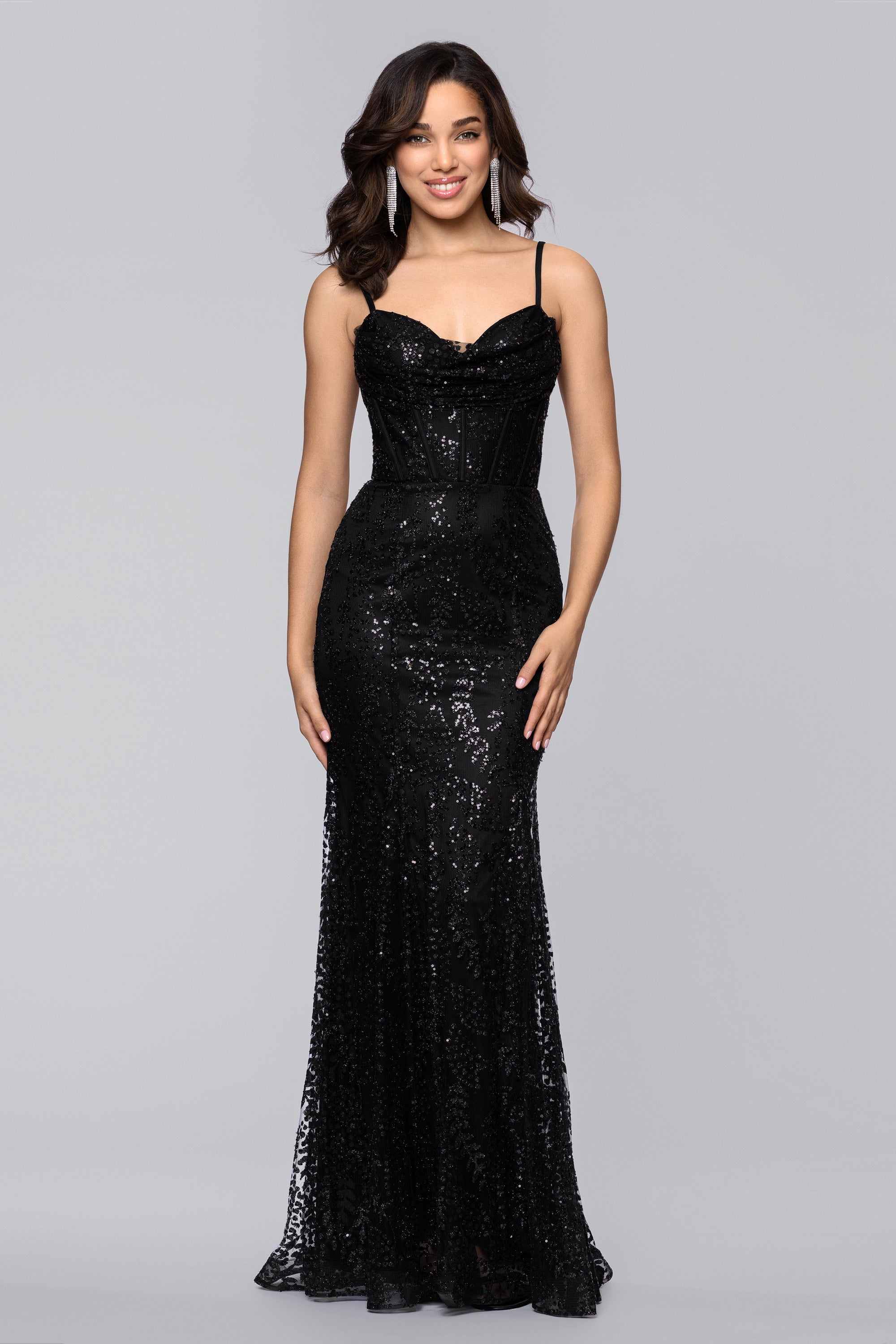 Marissa" Long Glitter Mesh Lace Up Back Gown | Blondie Nites Marissa" Long Glitter Mesh Lace Up Back Gown | Blondie Nites