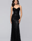 "Marissa" Long Glitter Mesh Lace Up Back Gown