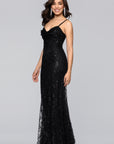 "Marissa" Long Glitter Mesh Lace Up Back Gown
