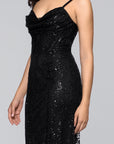 "Marissa" Long Glitter Mesh Lace Up Back Gown