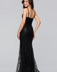 "Marissa" Long Glitter Mesh Lace Up Back Gown