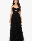 "Tyler" Long Mesh Tiered Spaghetti Strap Gown