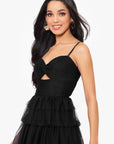 "Tyler" Long Mesh Tiered Spaghetti Strap Gown