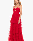 "Tyler" Long Mesh Tiered Spaghetti Strap Gown