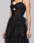 "Tyler" Long Mesh Tiered Spaghetti Strap Gown