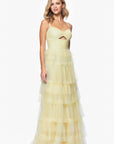 "Tyler" Long Mesh Tiered Spaghetti Strap Gown