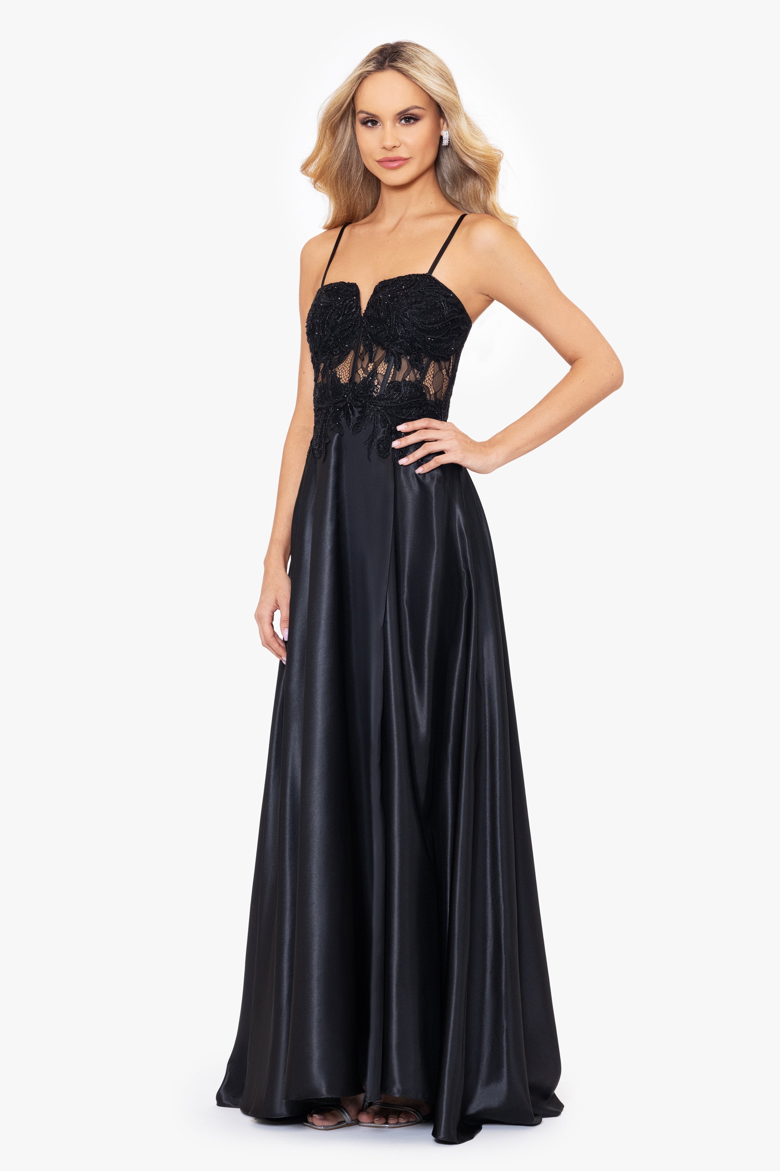 &quot;Shaina&quot; Long Charmeuse V-Neck Tieback Gown