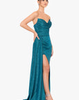 "Jaqueline" Long Bond Glitter Side Rouched Dress