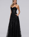 "Brandi" Long Glitter Cross Back Ballgown