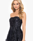 "Tori" Strapless Glitter Mesh Corset Gown