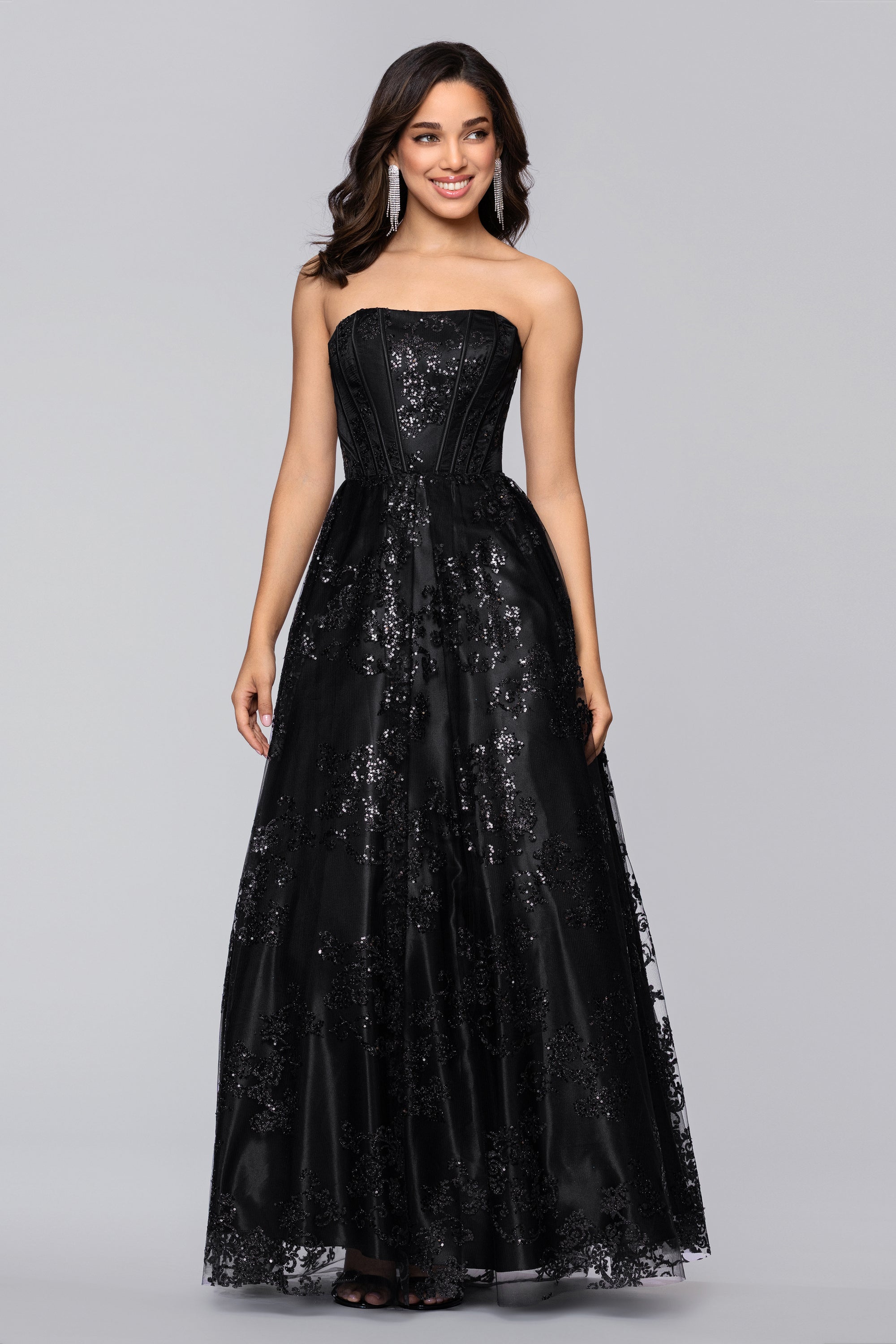 Tori" Strapless Glitter Mesh Corset Gown Blondie Nites Tori" Strapless Glitter Mesh Corset Gown Blondie Nites