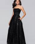 "Tori" Strapless Glitter Mesh Corset Gown
