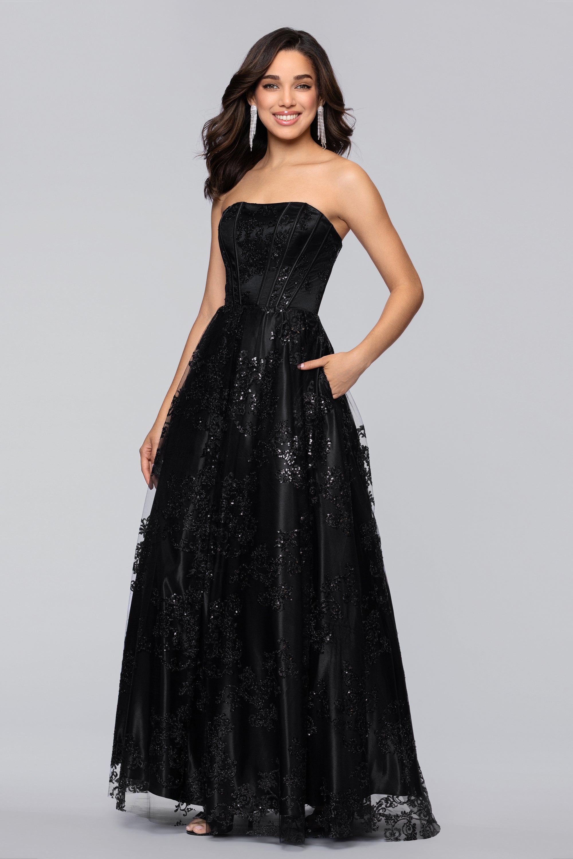Tori" Strapless Glitter Mesh Corset Gown Blondie Nites Tori" Strapless Glitter Mesh Corset Gown Blondie Nites