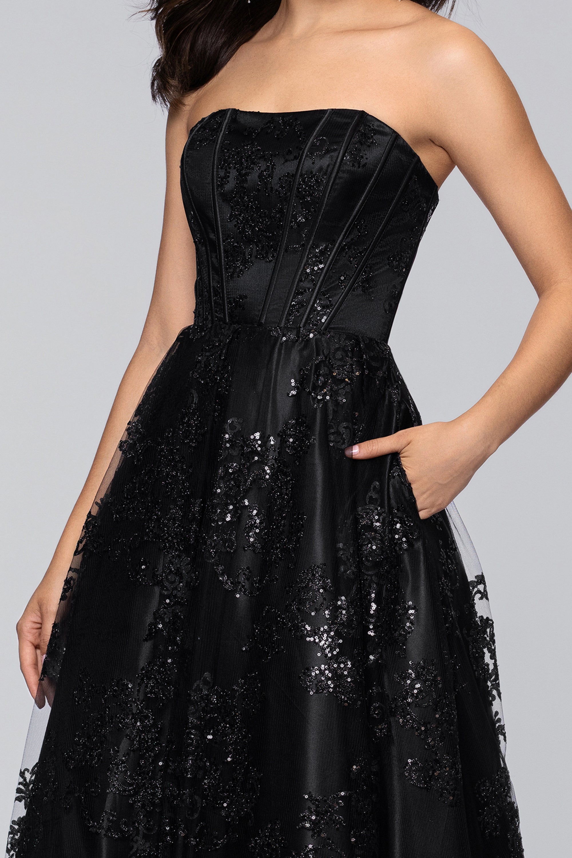 Tori" Strapless Glitter Mesh Corset Gown Blondie Nites Tori" Strapless Glitter Mesh Corset Gown Blondie Nites