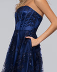 "Tori" Strapless Glitter Mesh Corset Gown