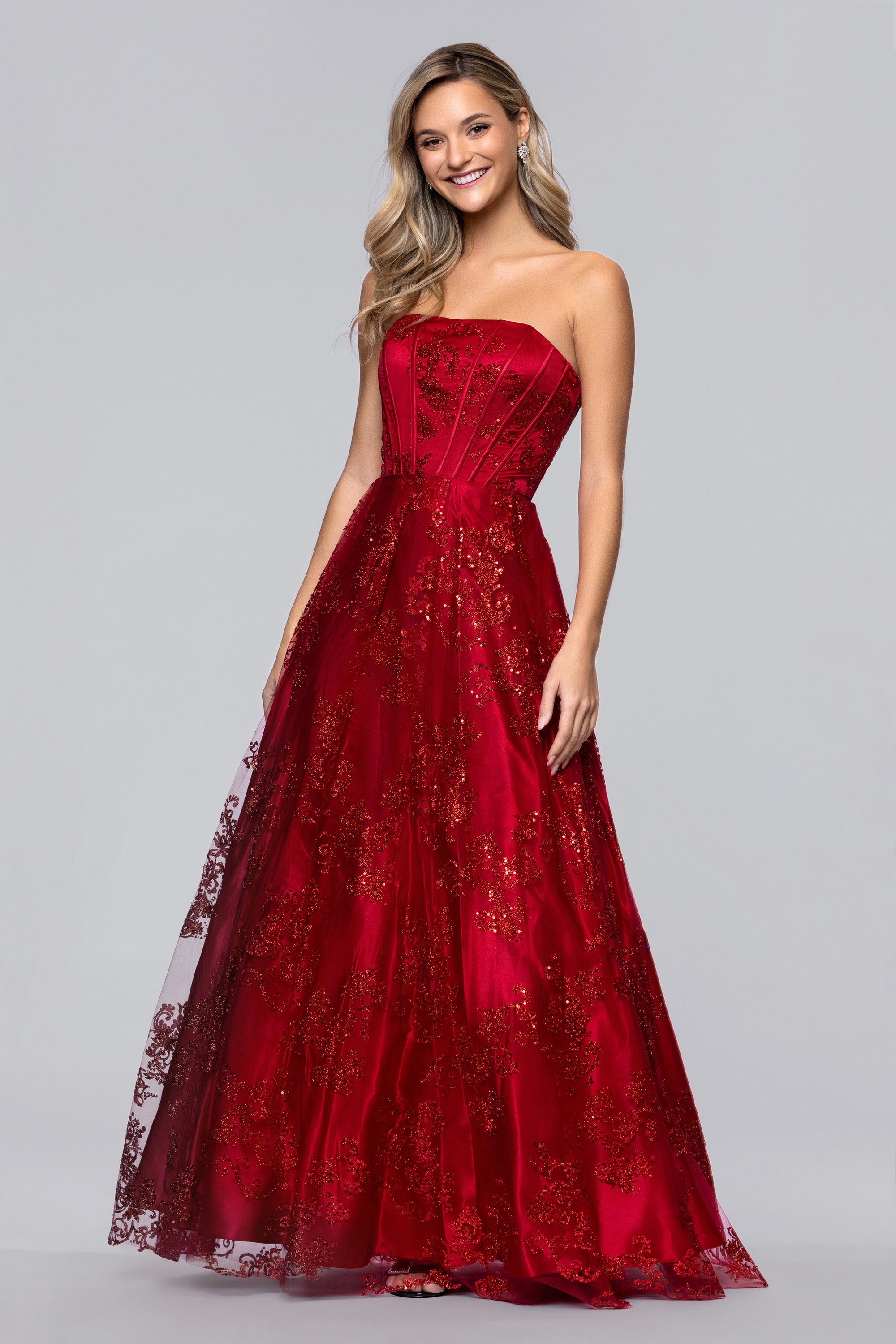 Tori" Strapless Glitter Mesh Corset Gown Blondie Nites Tori" Strapless Glitter Mesh Corset Gown Blondie Nites