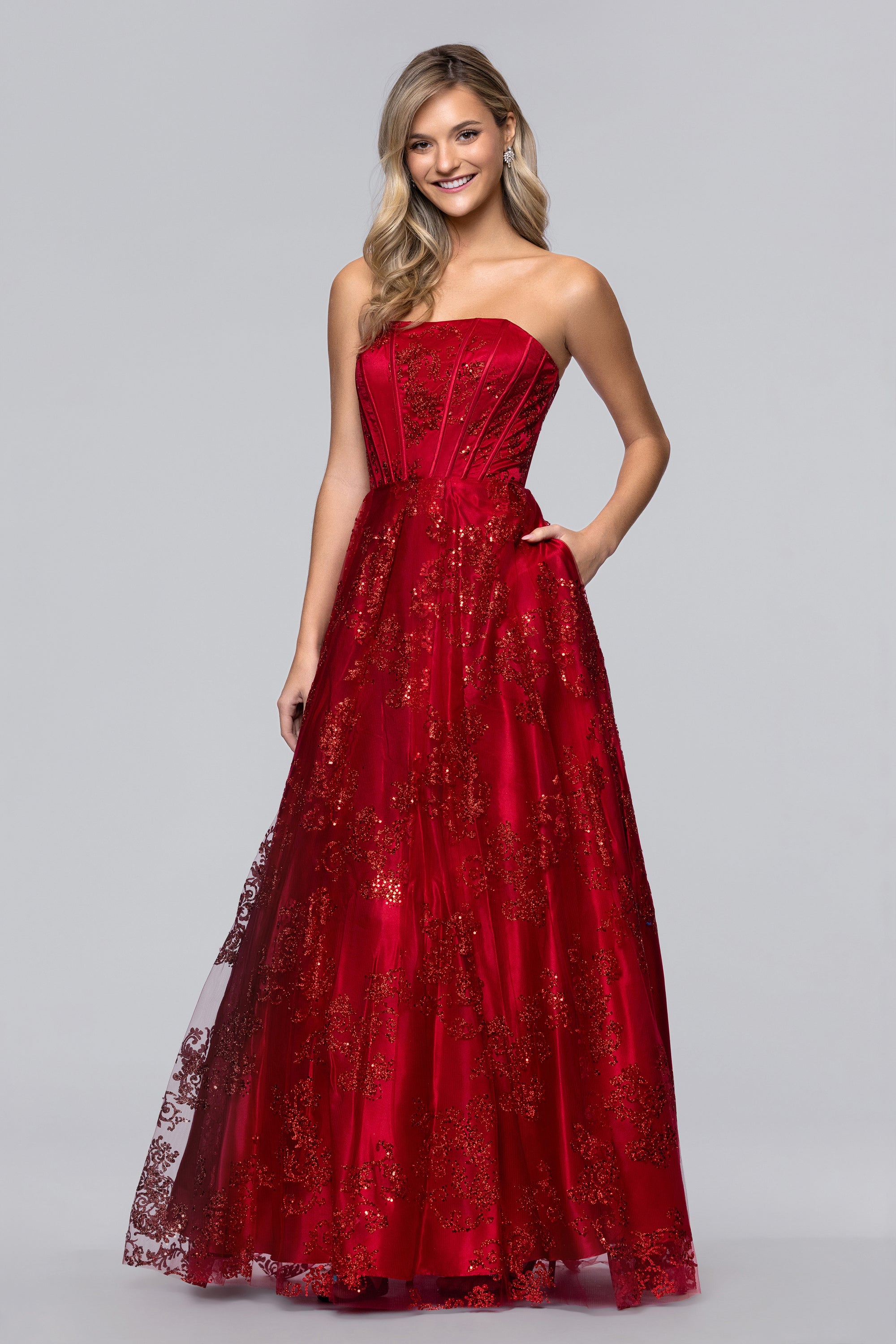 Tori" Strapless Glitter Mesh Corset Gown Blondie Nites Tori" Strapless Glitter Mesh Corset Gown Blondie Nites