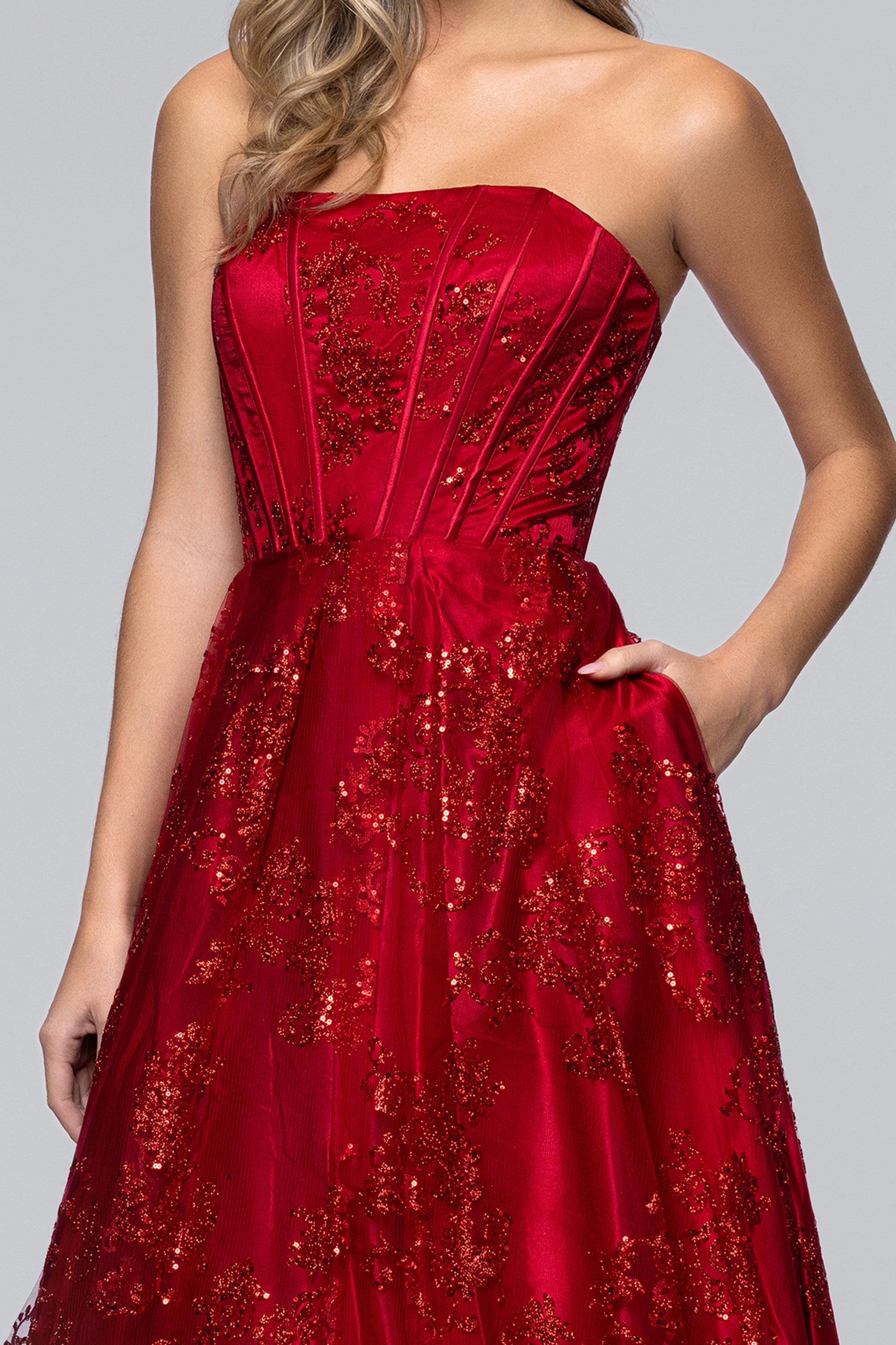 Tori" Strapless Glitter Mesh Corset Gown Blondie Nites Tori" Strapless Glitter Mesh Corset Gown Blondie Nites