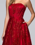 "Tori" Strapless Glitter Mesh Corset Gown