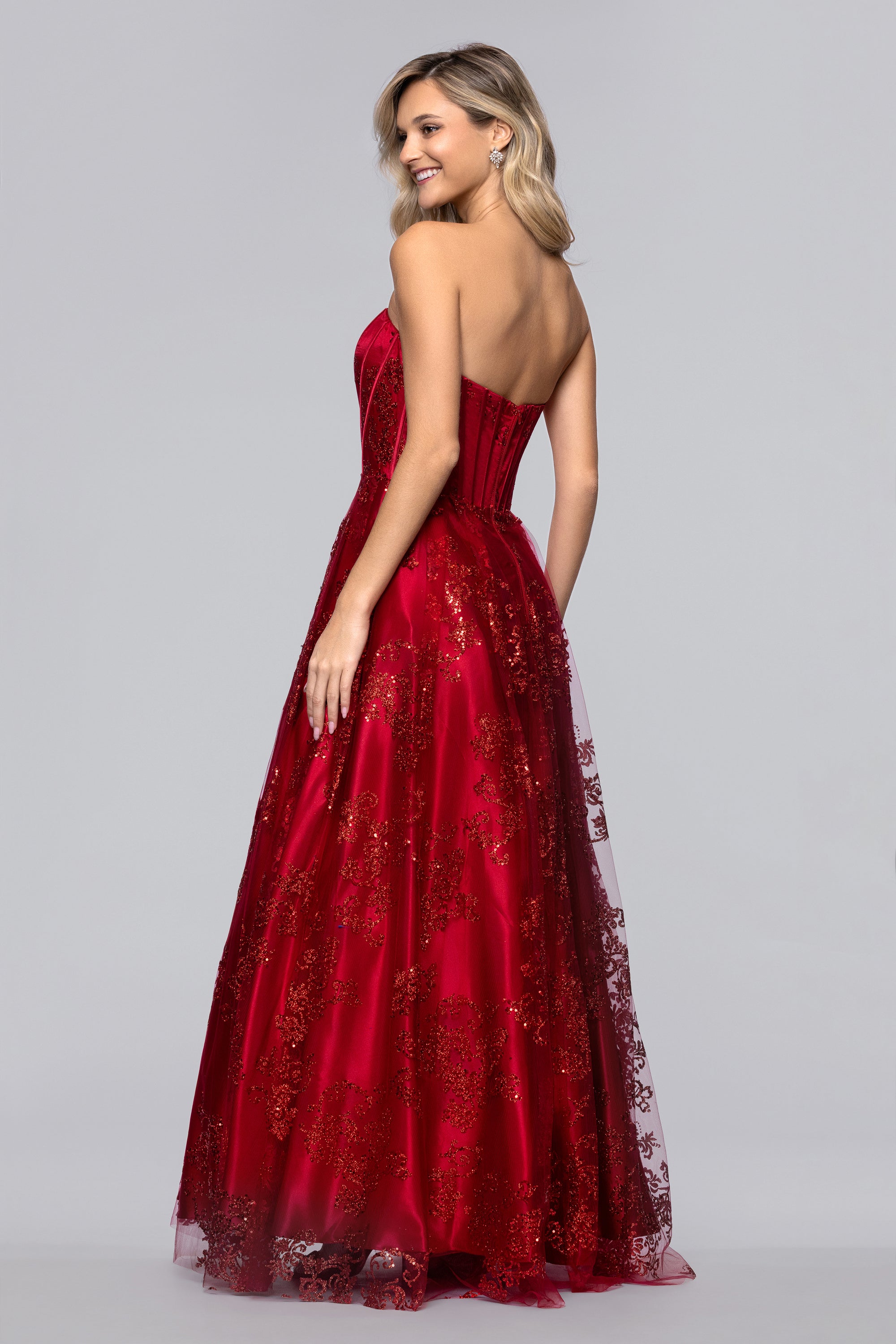 Tori" Strapless Glitter Mesh Corset Gown Blondie Nites Tori" Strapless Glitter Mesh Corset Gown Blondie Nites