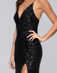 "Bianca" Sequin V-Neck Floor Length Dress