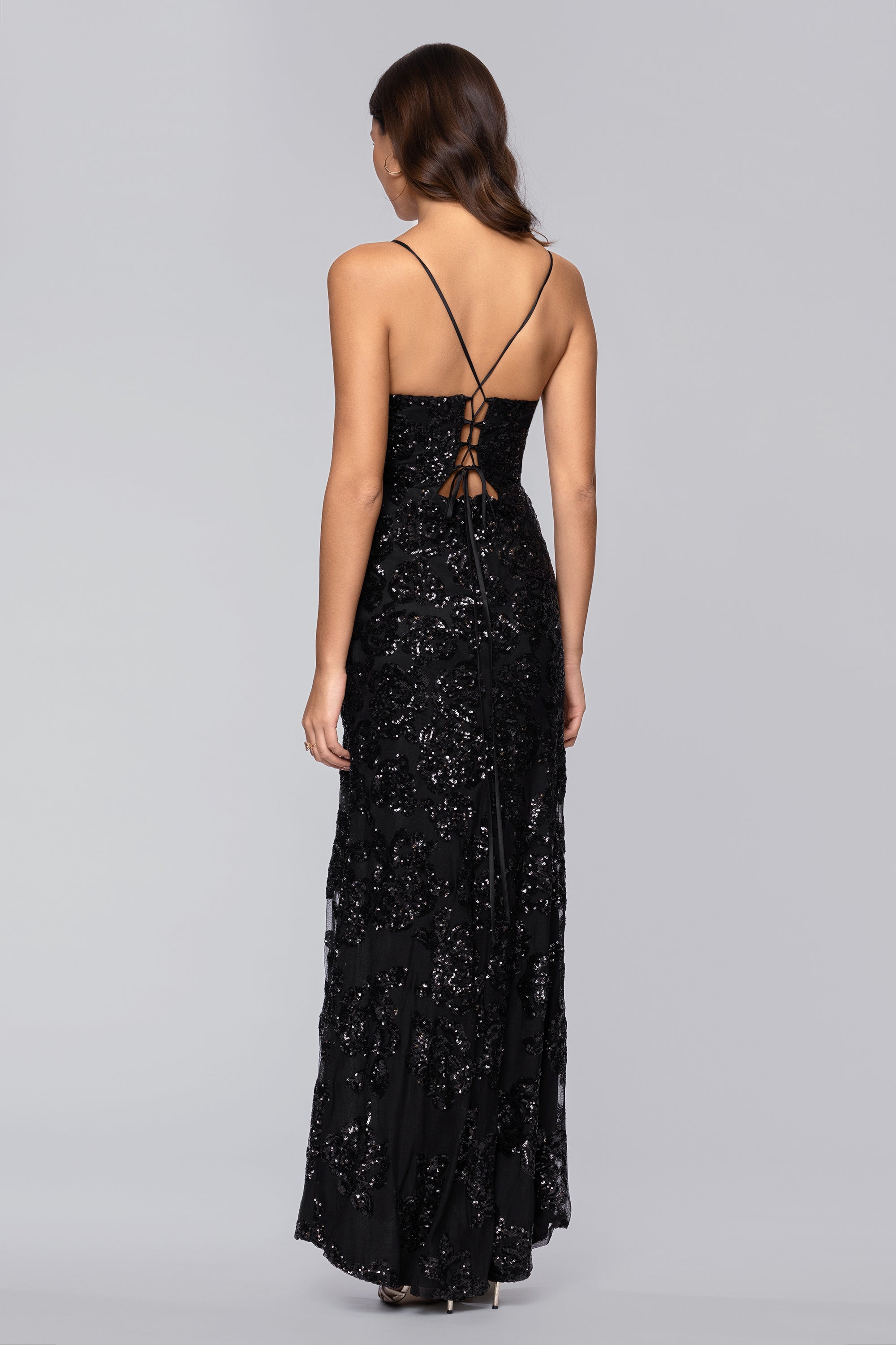 "Bianca" Sequin V-Neck Floor Length Dress