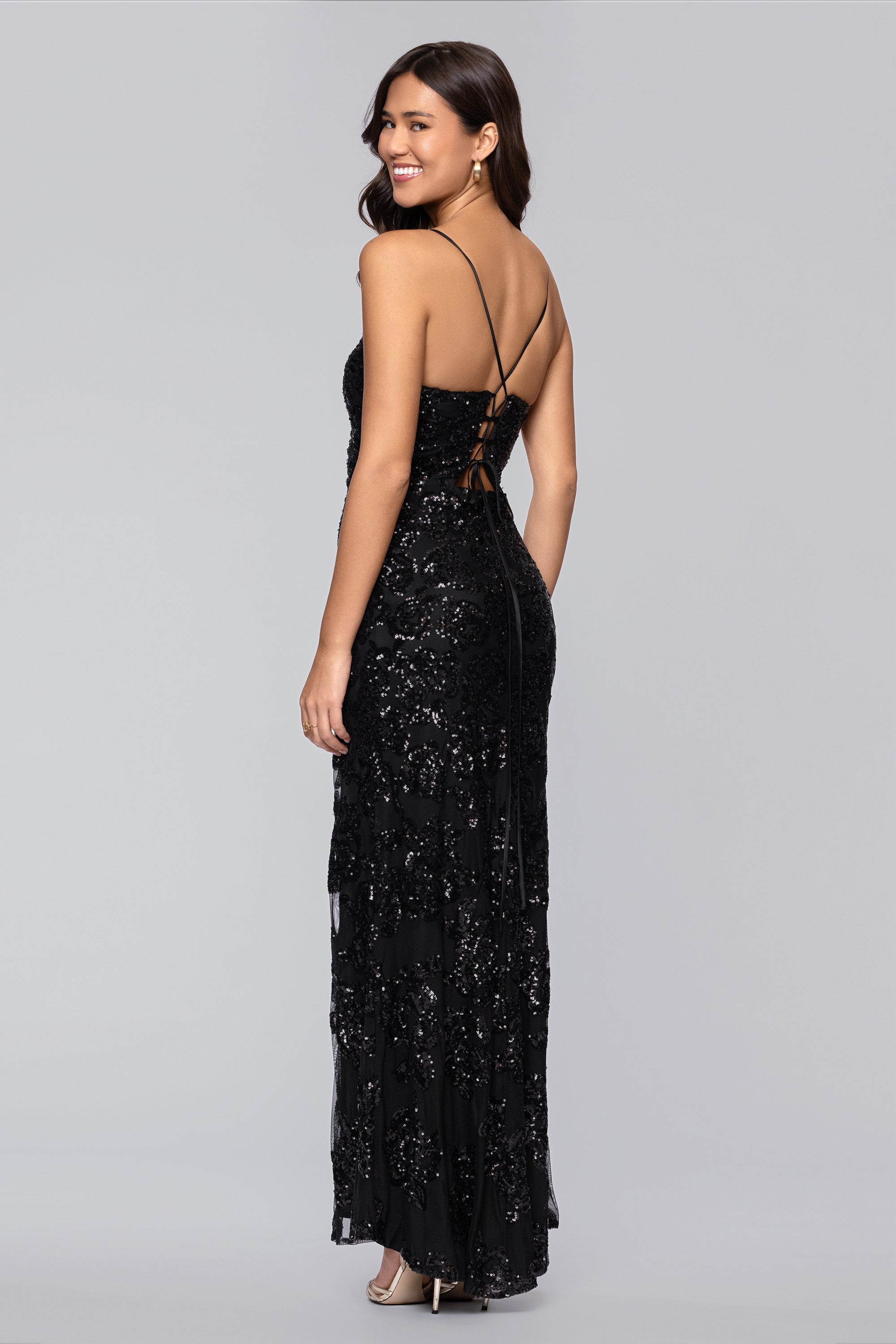 "Bianca" Sequin V-Neck Floor Length Dress