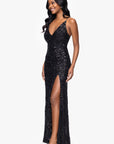 "Bianca" Sequin V-Neck Floor Length Dress