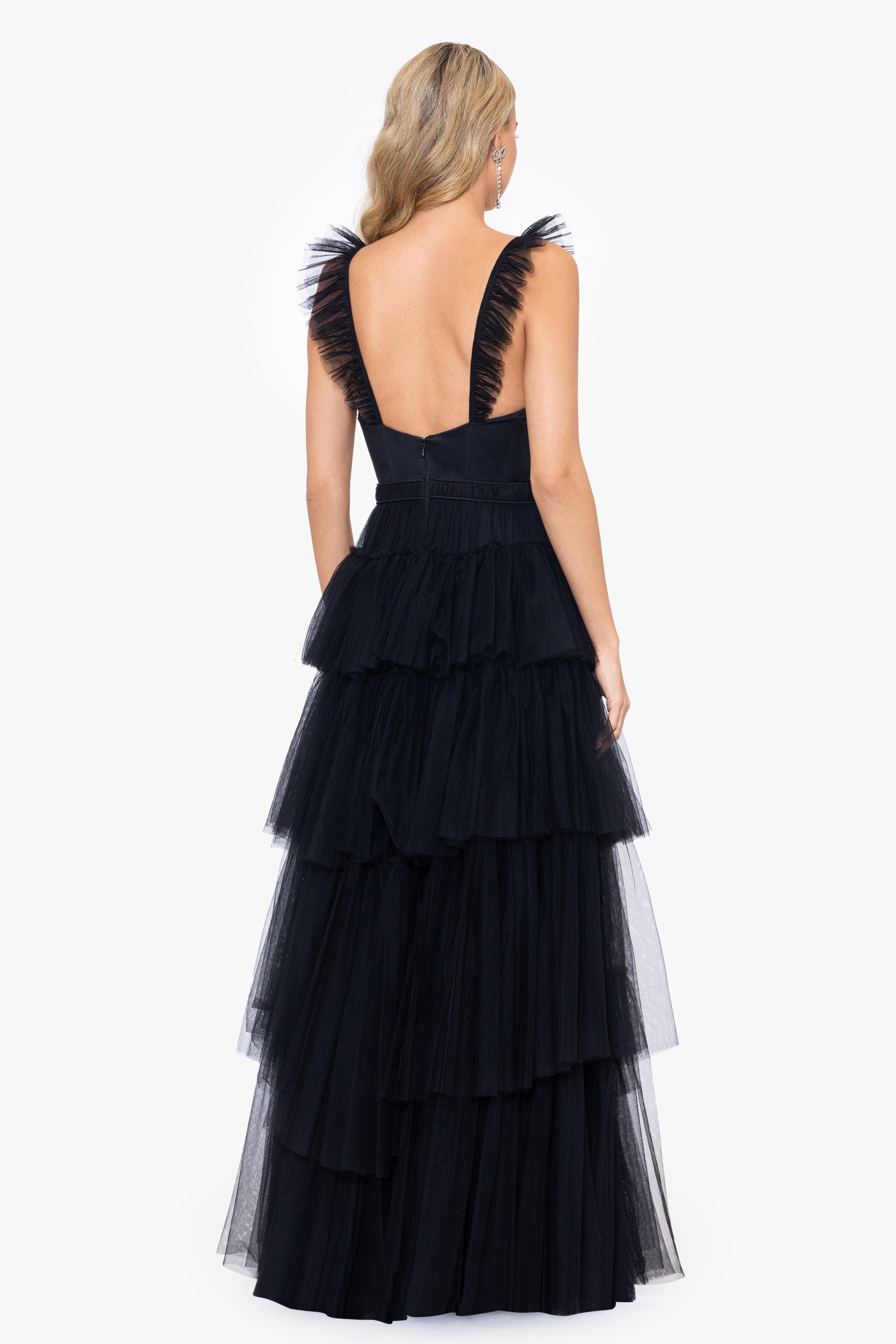 &quot;Gia&quot; Tiered Mesh Ballgown