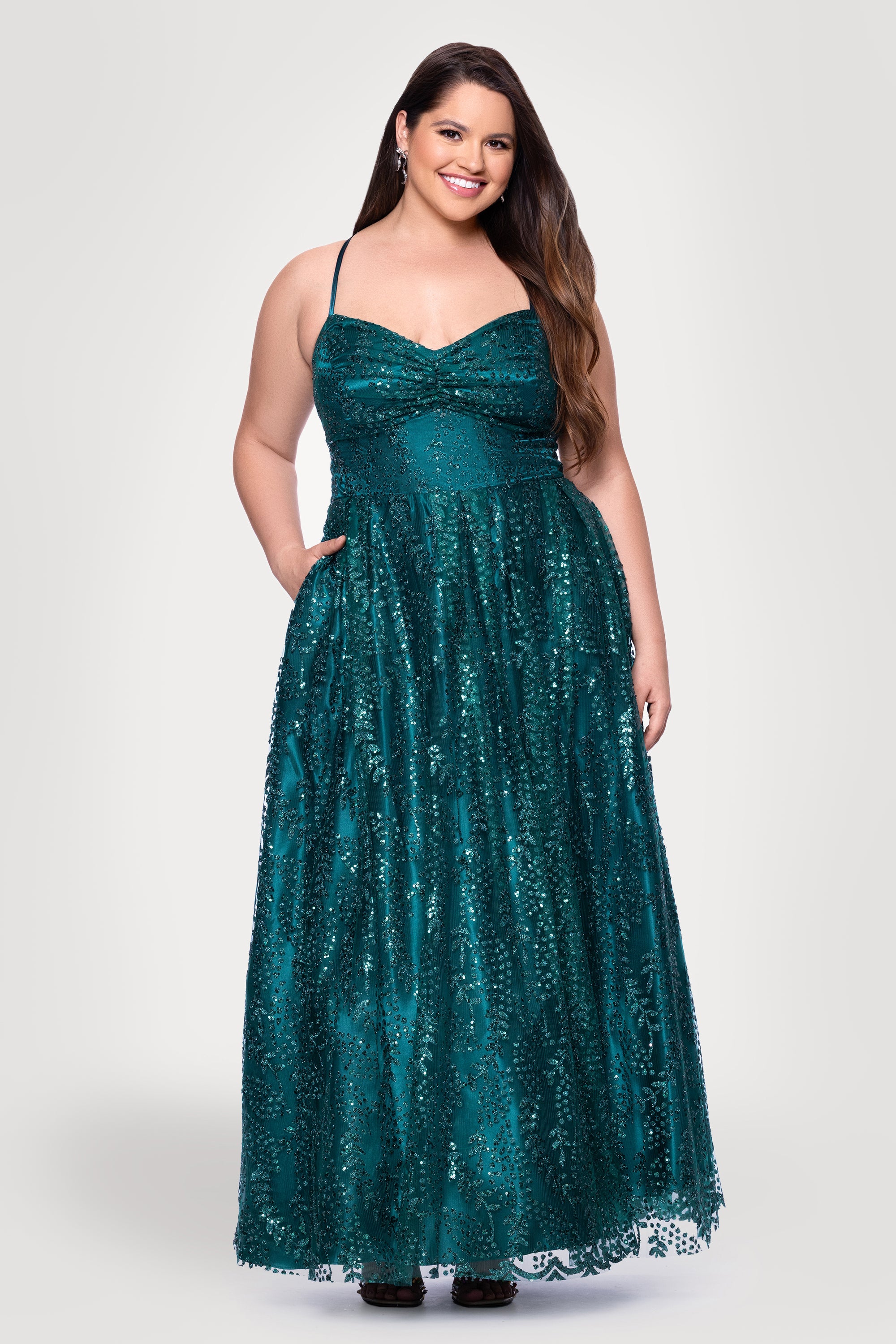 Plus Stella Glitter Pinch Tie Back Ballgown | Blondie Nites Teal / 18W Plus Stella Glitter Pinch Tie Back Ballgown | Blondie Nites Teal / 18W