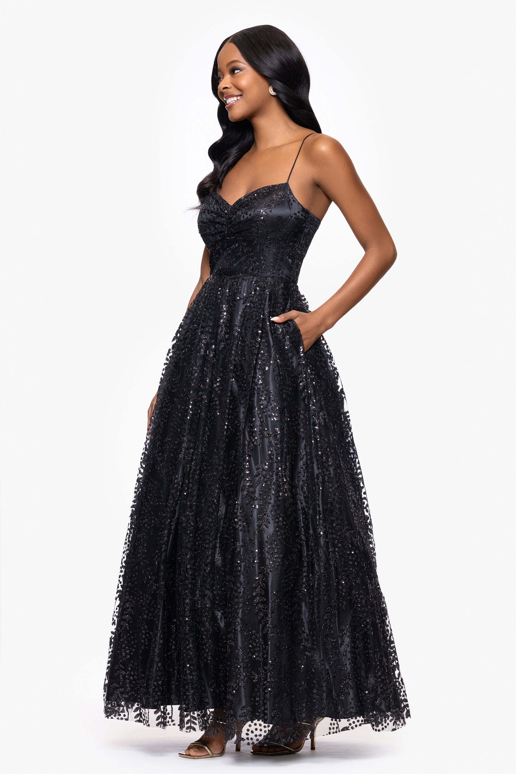 &quot;Stella&quot; Glitter Pinch Tie Back Ballgown