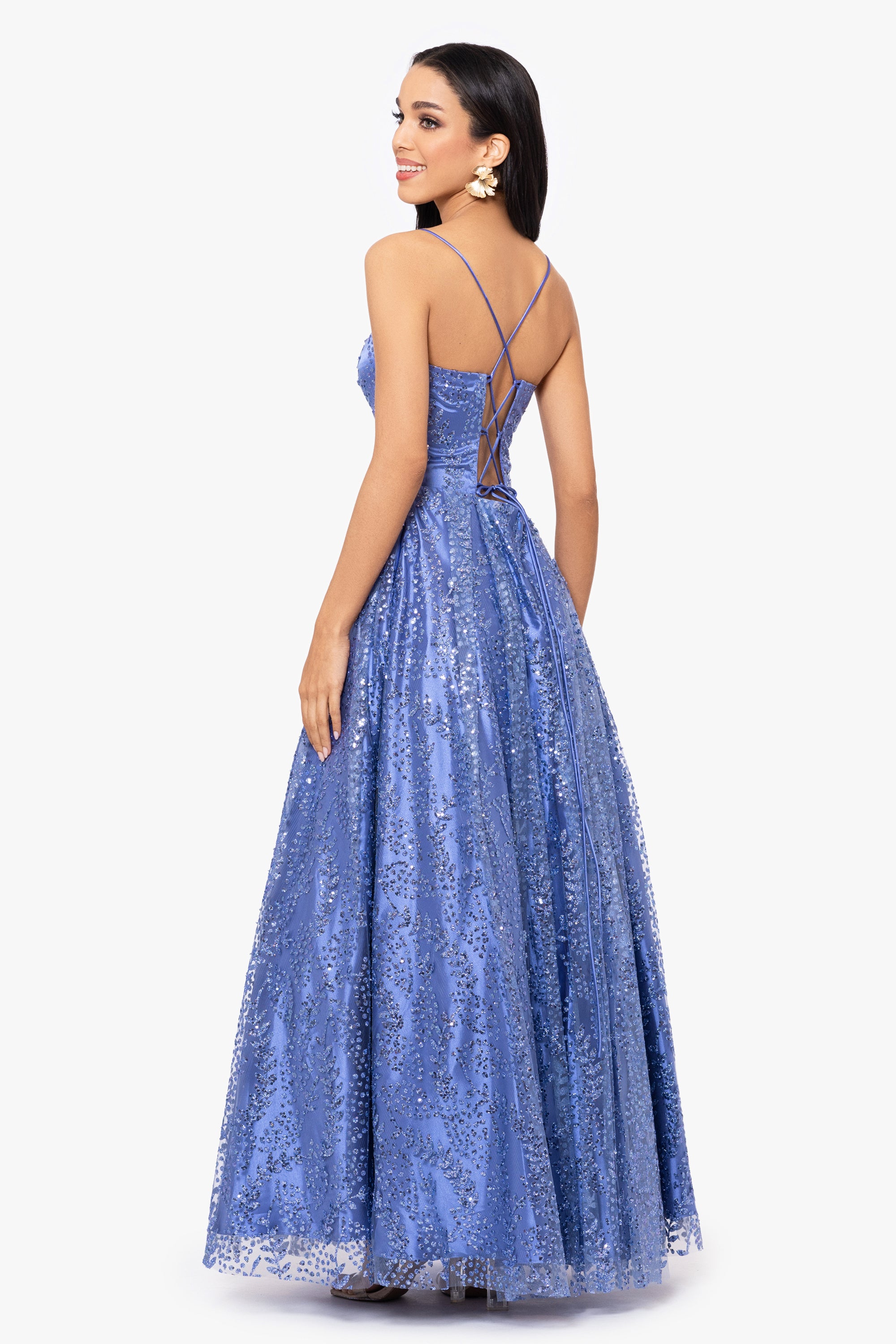 &quot;Stella&quot; Glitter Pinch Tie Back Ballgown