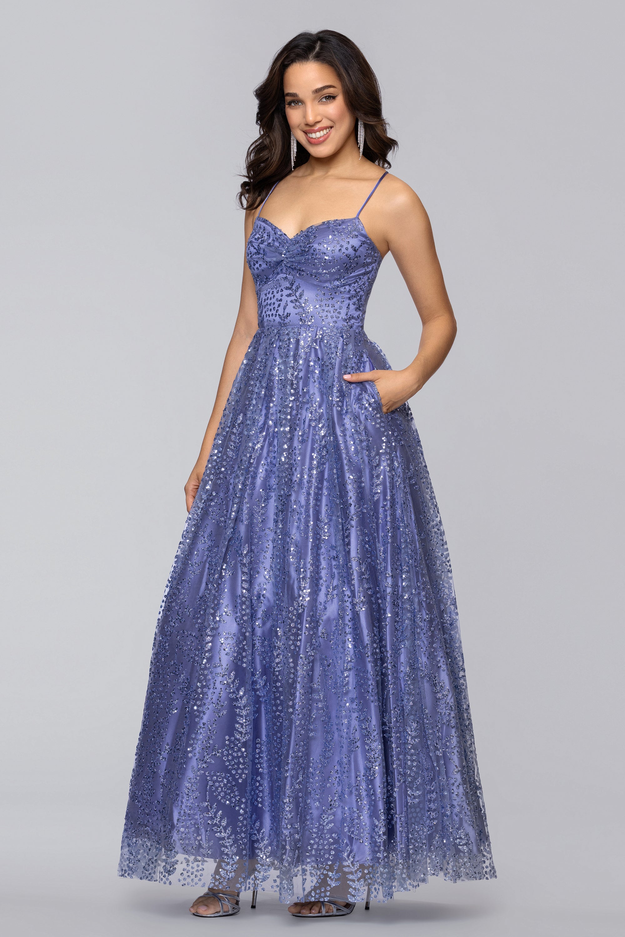 "Stella" Glitter Pinch Tie Back Ballgown