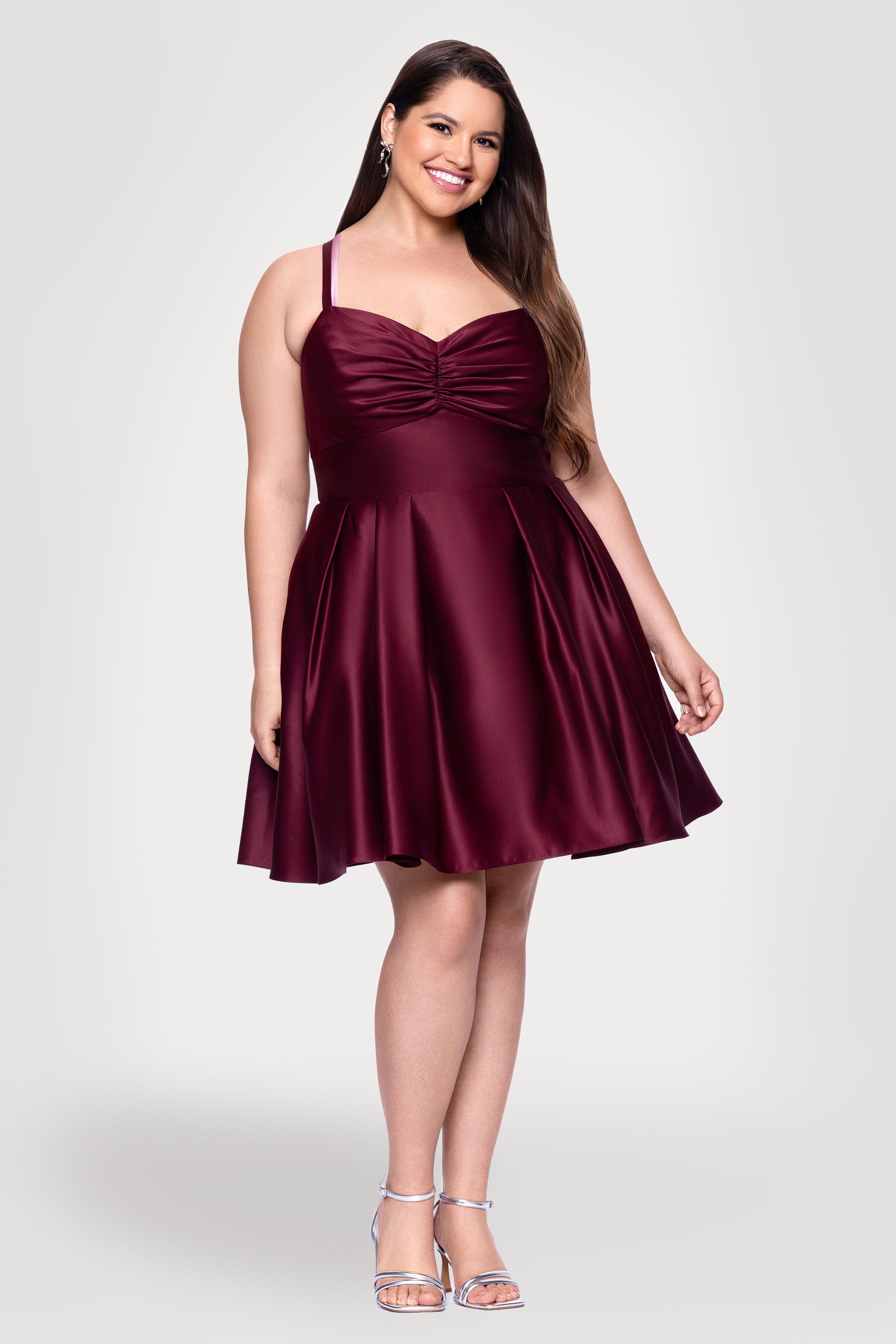 plus size satin dress short Poly USA W1176 - Short Poly Span Satin Sheath Dress