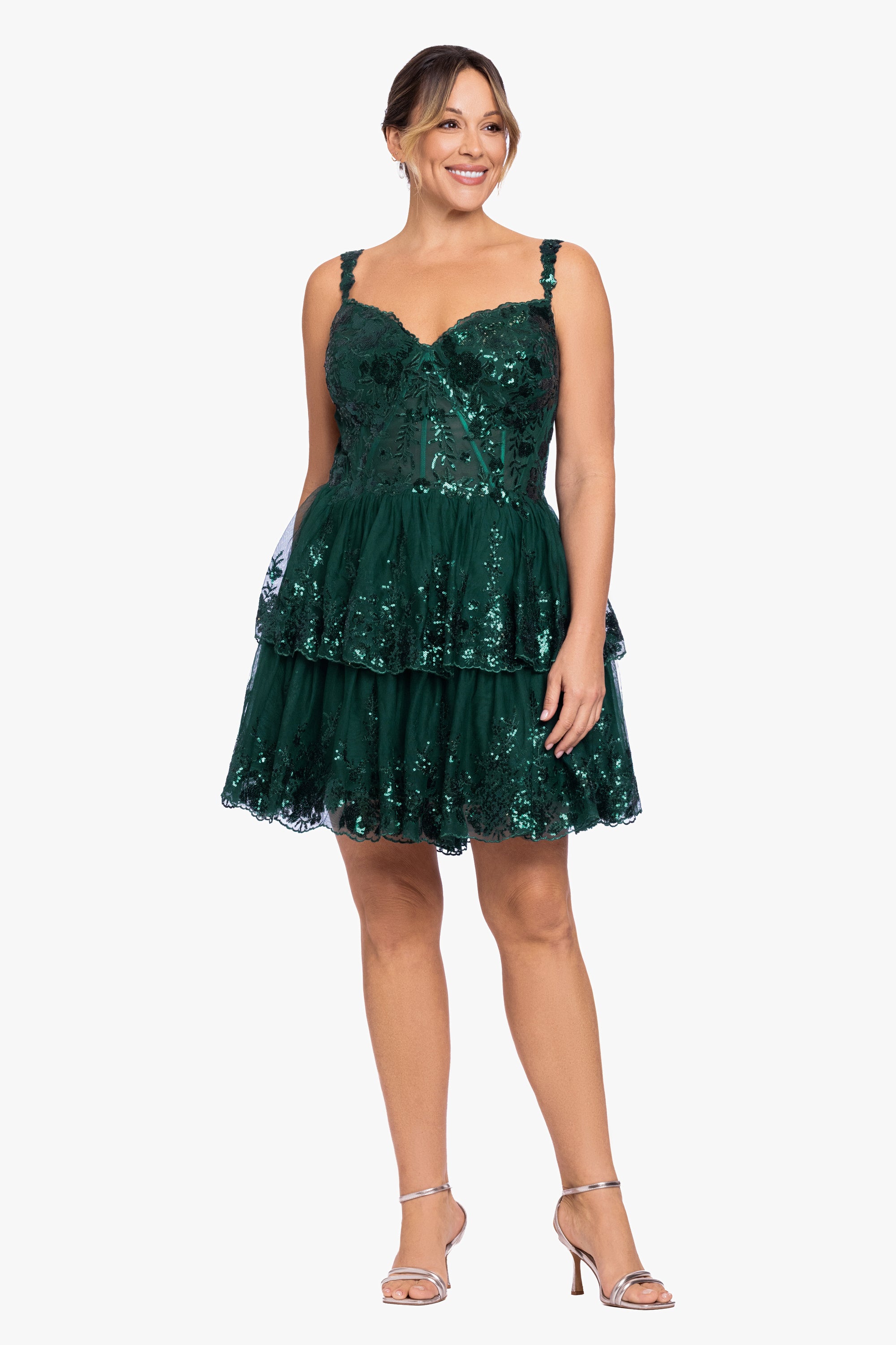 Plus "Alexandra" Short Mesh Illusion Party Dress