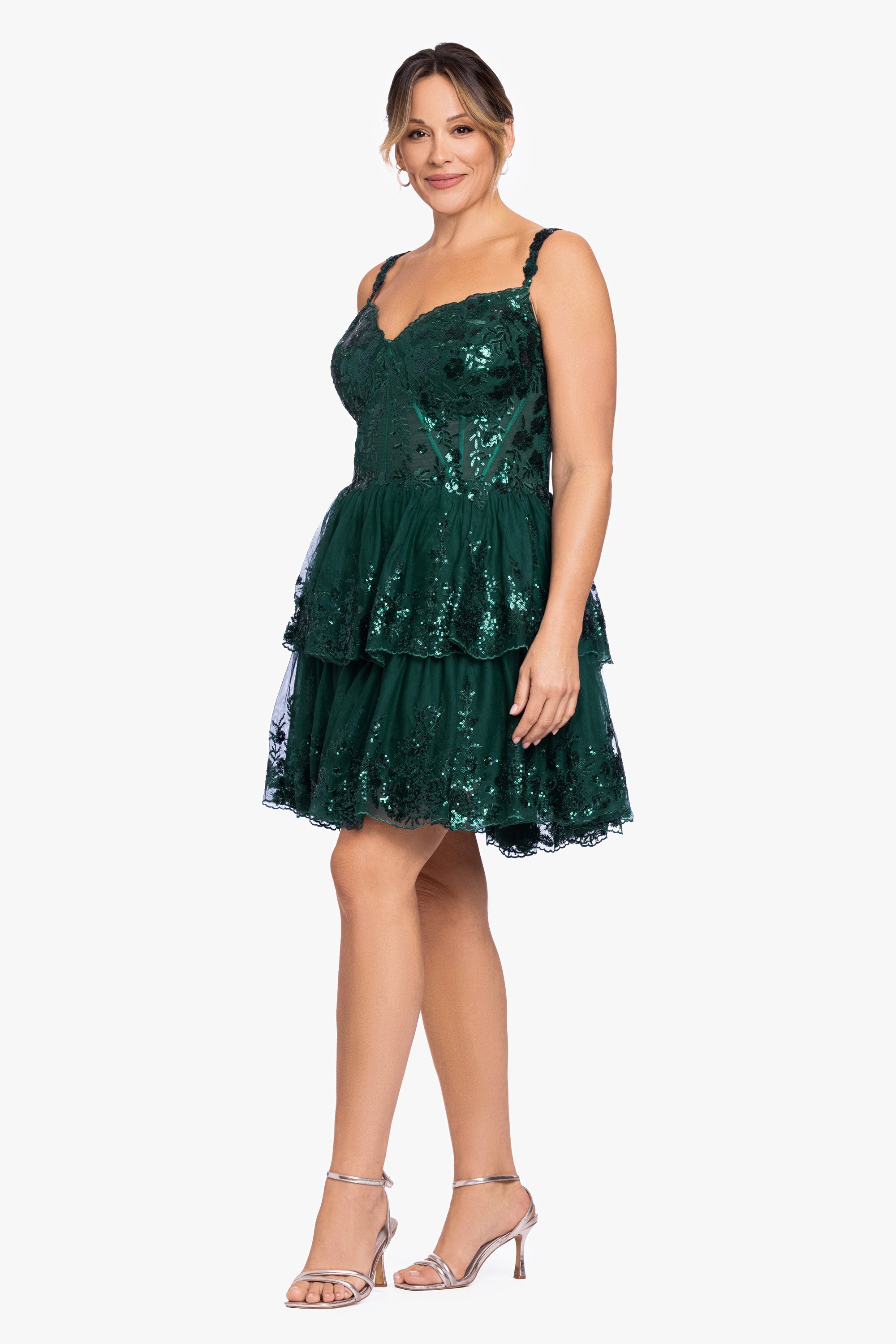 Plus "Alexandra" Short Mesh Illusion Party Dress