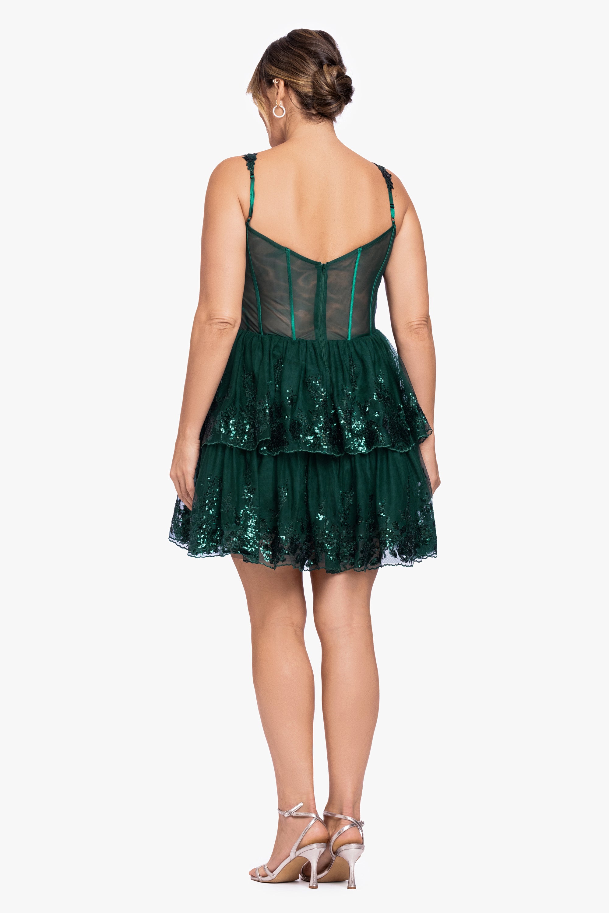 Plus "Alexandra" Short Mesh Illusion Party Dress