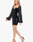 "Gracie" Long Mesh Sleeve Short Sequin Dress