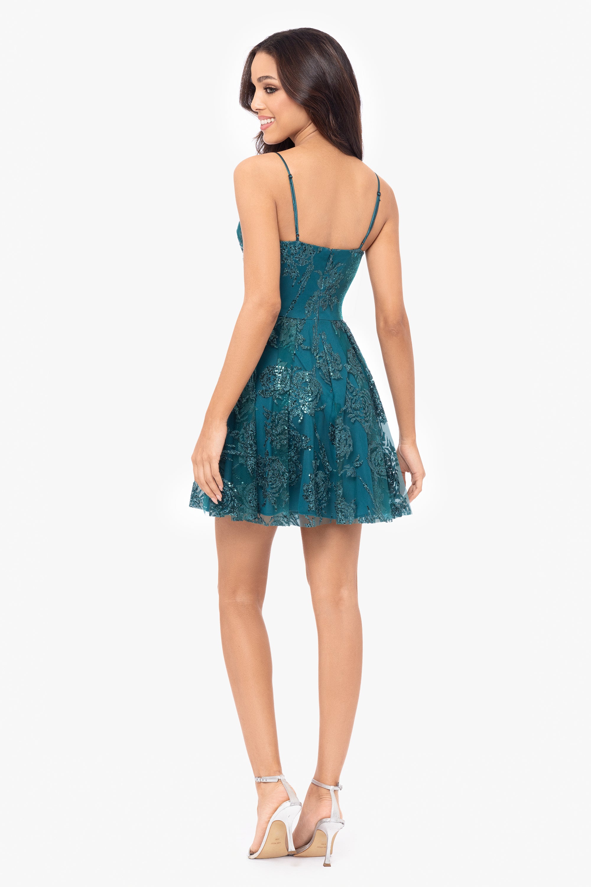Jessica Short Galaxy Glitter Keyhole Party Dress Teal / 7 Jessica Short Galaxy Glitter Keyhole Party Dress Teal / 7