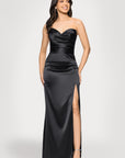 "Vicky" Long Strapless Satin Dress