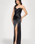 "Vicky" Long Strapless Satin Dress