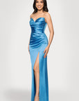 Blondie Nites "Vicky" Long Strapless Satin Dress