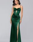 "Jane" Long Satin Cutout Corset Dress