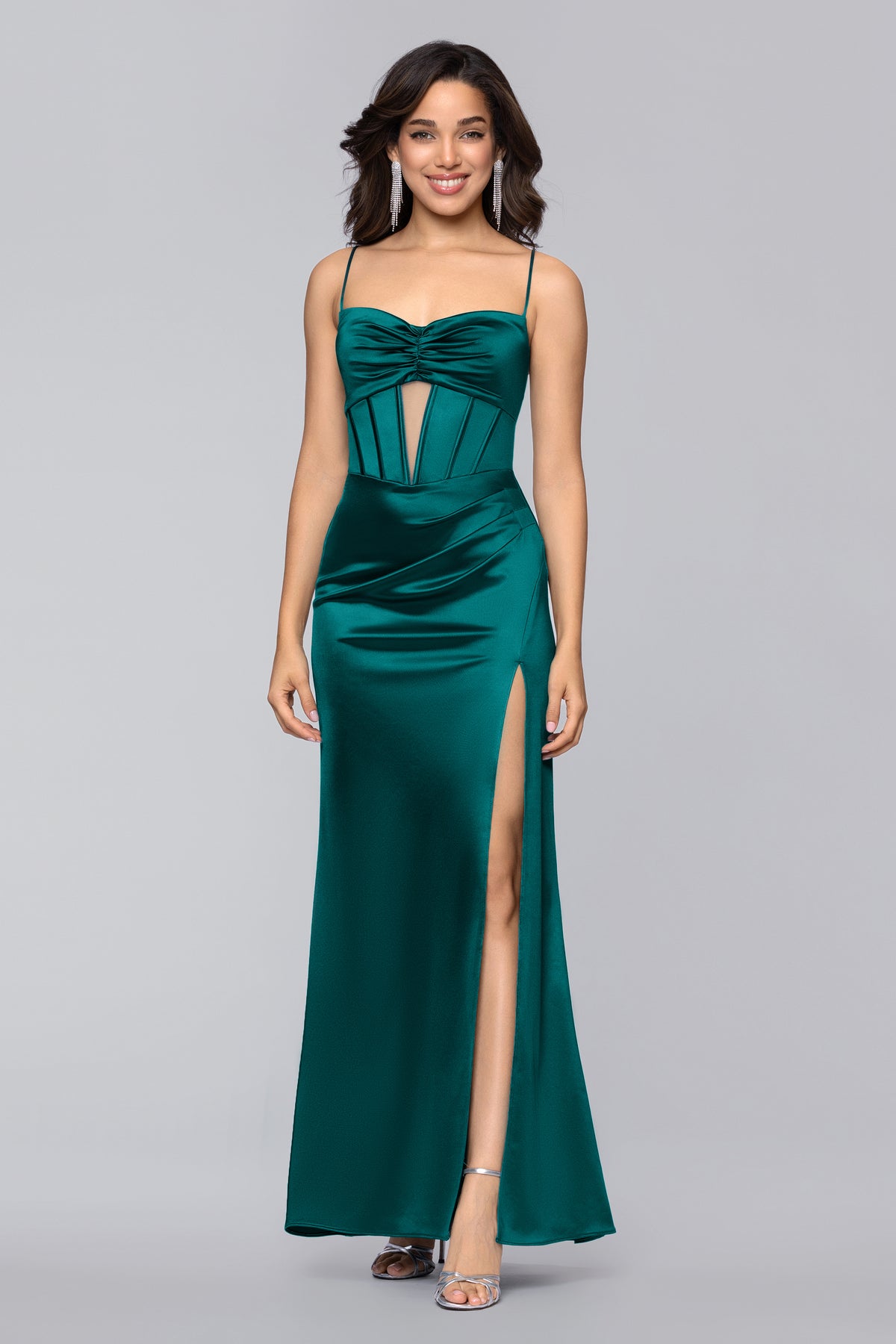 daisy light blue corset cutout long formal dress with slit Jane Satin Non-Iron Cotton Check Dress
