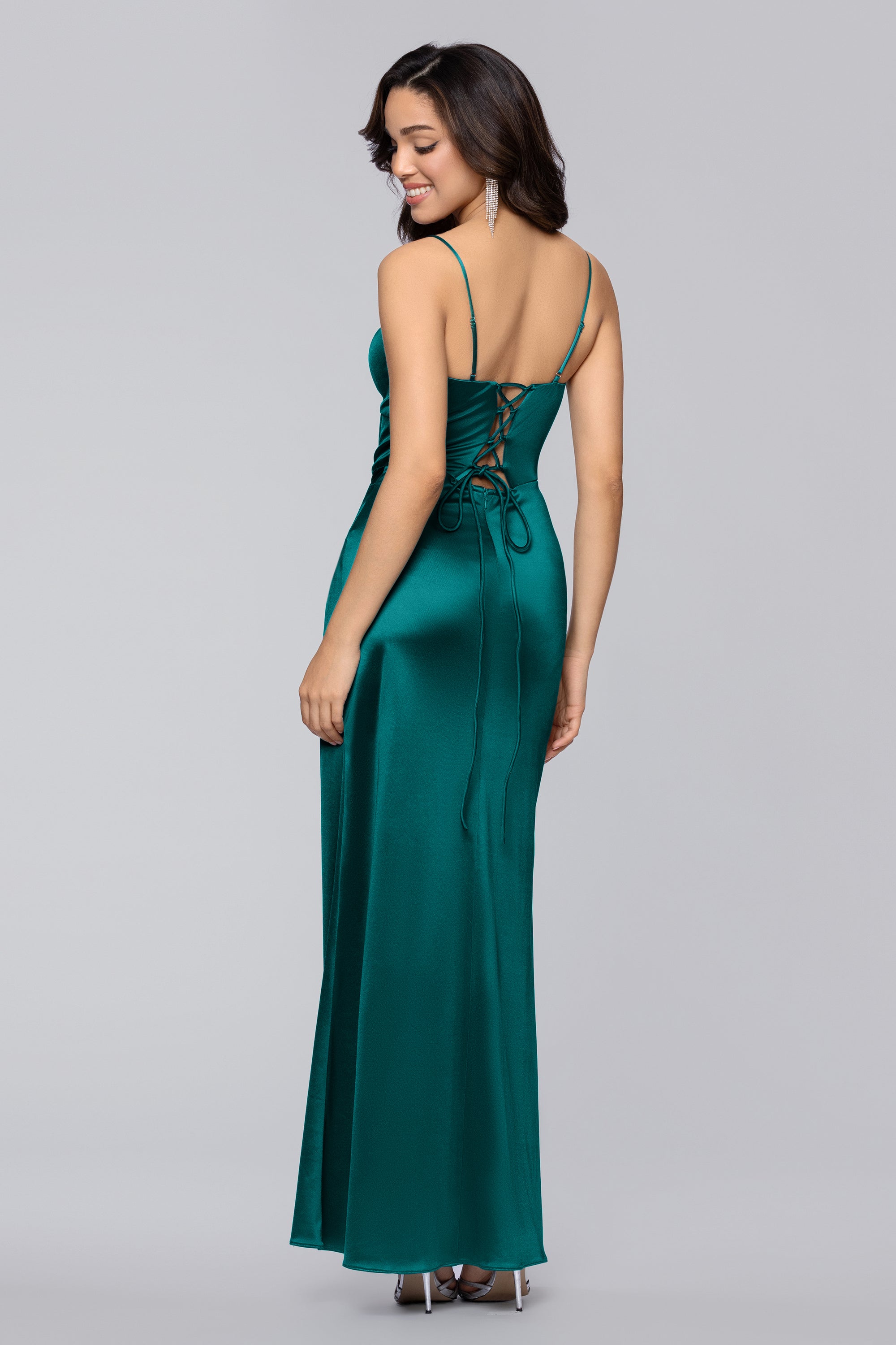 corset dress formal Jane" Long Satin Cutout Corset Dress