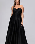 Plus "Kaylin" Satin Spaghetti Strap V-Neck Floor Length Dress