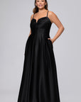 Plus "Kaylin" Satin Spaghetti Strap V-Neck Floor Length Dress