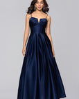 "Kaylin" Satin Spaghetti Strap V-Neck Floor Length Dress